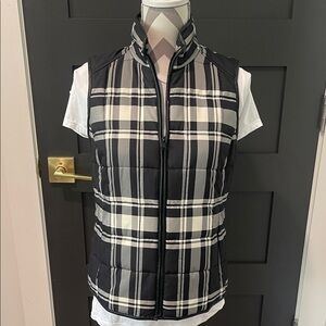 Ralph Lauren Black & White Plaid Preppy Quilted Vest Size S